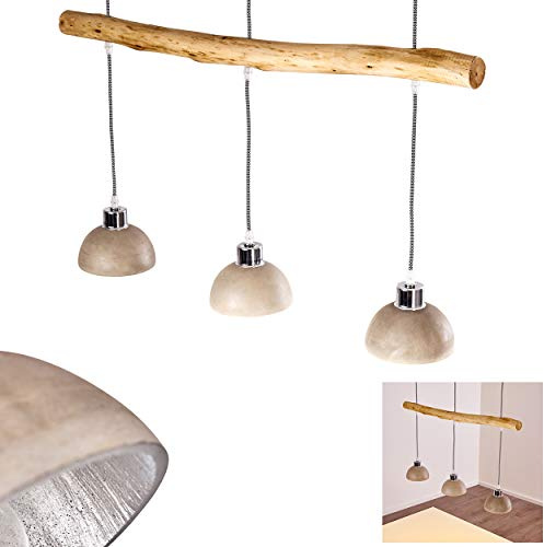 HOFSTEIN Pendelleuchte Ambri, Hängelampe aus Holz/Beton in Natur/Braun/Betonfarben, 3-flammig, 3 x E27, Höhe max. 107 cm, Hängeleuchte für Esszimmer, Wohnzimmer, Küche