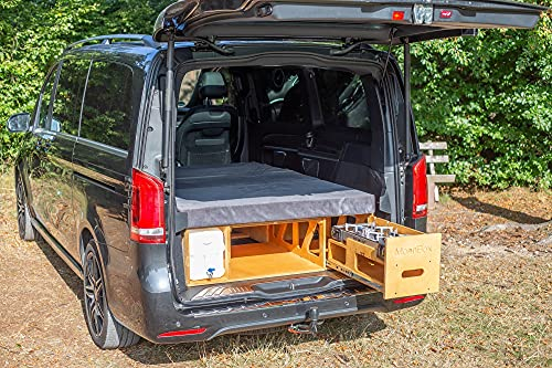 Moonbox Campingbox mit Tisch Van/Bus 119cm Natur | mit Campingküche, Sitzplätze, Tisch, Bettfunktion/Schlafsystem | für Fahrzeuge mit Mind. 119cm Breite im Kofferraum