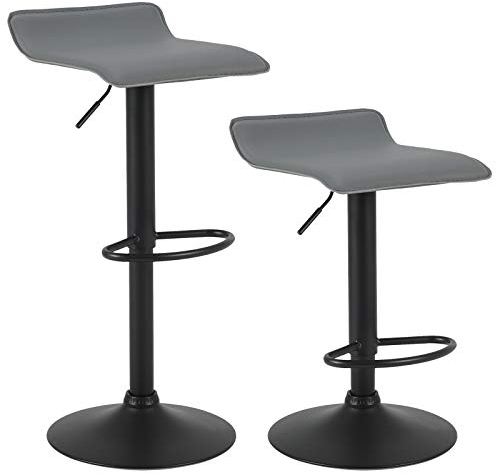 WOLTU Barhocker 2er Set, Höhenverstellbarer Barstuhl, 360° drehbarer Bistrohocker mit Fußstütze, aus Kunstleder Metall, für Bar Küche Theke Café, Grau+Schwarz