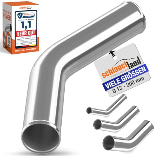 45° EDELSTAHL-ROHRBOGEN AD-Ø 45mm V2A Edelstahlrohr 1.4301 poliert & gebördelt | AUSWAHL GRÖSSEN 13-200mm | Rohr-Bogen DIN EN 10217-7 Rohr Winkel Motor Sanitär Bogen Turbo Schlauch-Verbinder