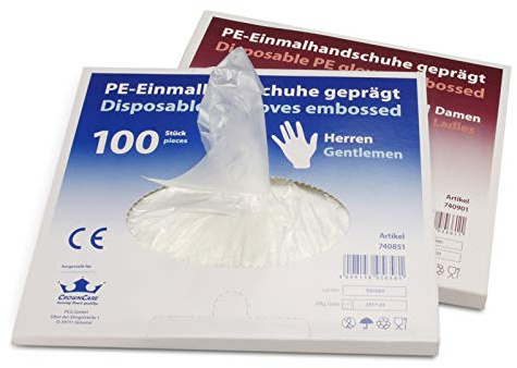 Pro DP 10x 100 PE Einweghandschuhe Einmal Plastikhandschuhe LDPE Einweg Dieselhandschuhe Herren transparent für Friseur Kosmetik Tankstelle Lebensmittelhandel usw.