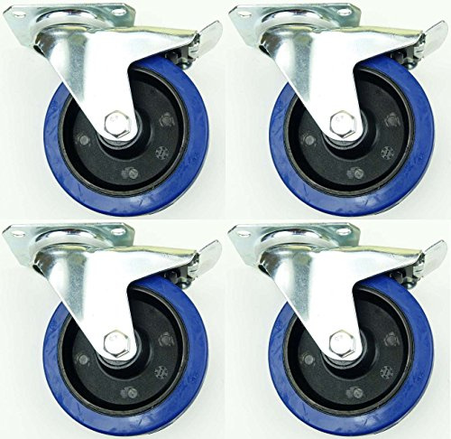 4 x 125mm Blue Wheels Lenkrollen mit/ohne Feststellbremse/Bremse FS Transportrollen Bockrollen, Blau, 200kg / Rad - INDUSTRIEQALITÄT (4 x Brems)