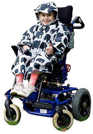 BundleBean Kinder-Rollstuhl-Poncho, wasserdichter Regenponcho für 4–11 Jahre, universelle Passform, Schirmmapuze, Druckknöpfe leicht unter Kinn und Armen, wird mit einem eigenen Stoffsack geliefert