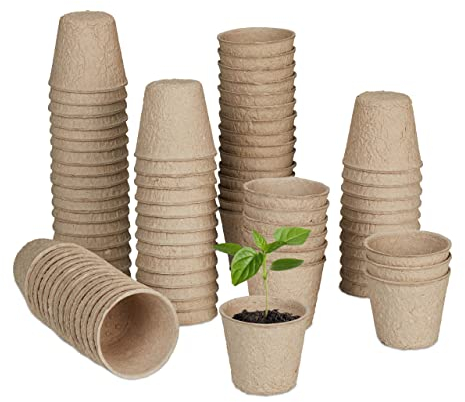 relaxdays Set da 80 Vasetti per Piantine, Biodegradabili, da Torba, Rotondi, Vasi Carta, H x D: 5 x 6 cm, Marrone