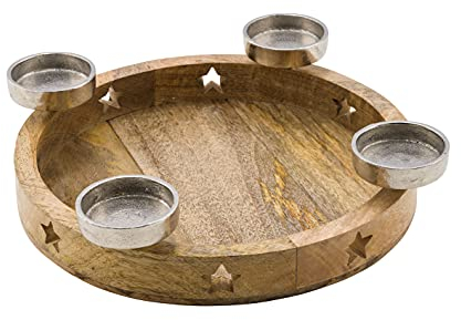 Mango Advents Kerzenhalter - 48 cm - Massiv Holz Kerzenständer mit Aluminium Haltern Weihnachten Winter Dekoration