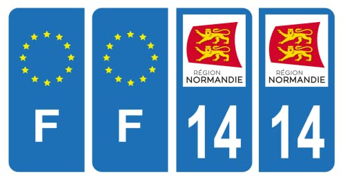 HADEXIA Aufkleber für Nummernschild, Departement 14, Calvados Region Normandie & F Frankreich, 4 Stück
