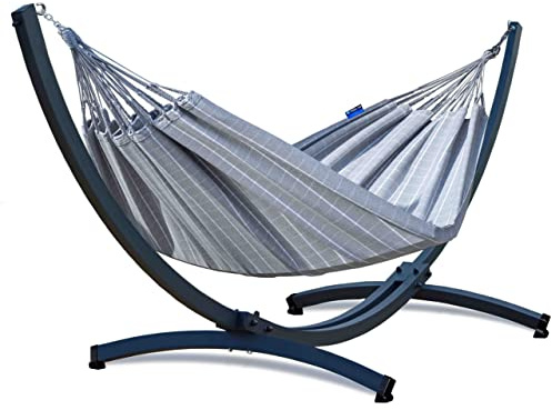 Potenza Outdoor Hängematte mit Tytan Gestell für 2 Personen I Baumwolle Catargo Doppelhängematte 220x160, 220kg I Hängemattengestell 350kg, wetterfest