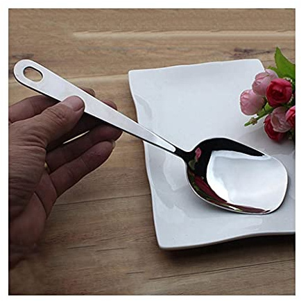 KUYWLMKMZZ Small Soup Spoon Long Handle Spoon Extra Large Spoon Stainless Steel Spoon Home Use Rice Spoon Large Soup Spoon Very Suitable for Home Use Coffee Spoon (Color : Silver)
