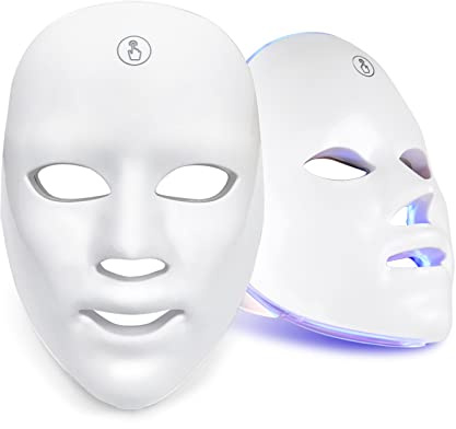 Masque Visage et Cou de Luminothérapie LED -Appareil de Soin de la Peau du Visage 7 Couleurs Rouge et Bleu Rajeunissement,Produit Anti-âge pour les Rides.Masque photonique pour le rajeunissement