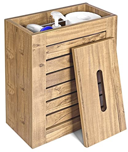 Lantaly Slimline Wooden Bathroom Storage Unit, Toilet Roll Paper Cabinet, Compact Wooden Shaker Bathroom Box, Multi-Purpose Cleaning Tidy Box, Brown