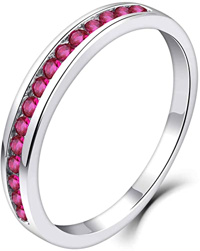 YL Damen Ewigkeitsring 925 Sterling Silber Schliff Juli Geburtsstein Rubin Verlobungsring(Größe 62）