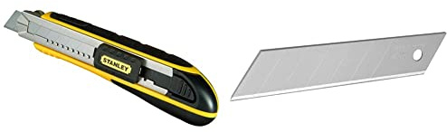 STANLEY Cutter à Cartouche, Chariot en Acier Inoxydable, 6 Lames 18 mm Incluses & 0-11-325 Lame De Cutter 25 Mm Distributeur 10 Lames - Lame En Acier - Épaisseur Renforcée 1Mm - Sécable En 6 Segments