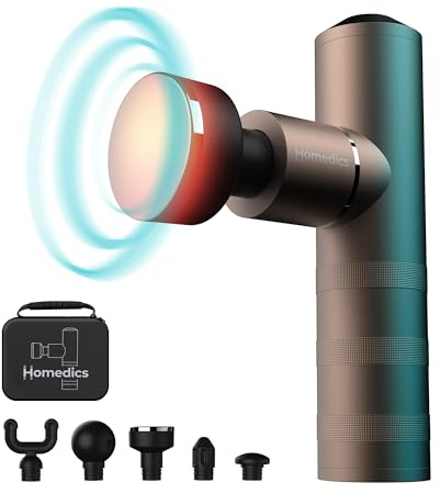 Homedics MYTI Massaggiatore Elettrico Portatile Riscaldato, Rame | 5 Accessori, 4 Livelli di Intensità, Massaggio a Percussione per Tessuti Profondi, Sollievo del Disagio