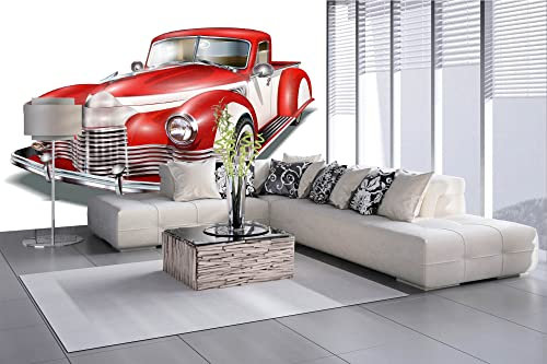 Vlies Fototapete RETRO ROTES AUTO II 375 x 250 cm (inkl. Kleister) - Vlies Tapete, Wandtapete, Wandbilder - Tapete für Wohnzimmer Schlafzimmer, Büro, Küche - Montagefertig
