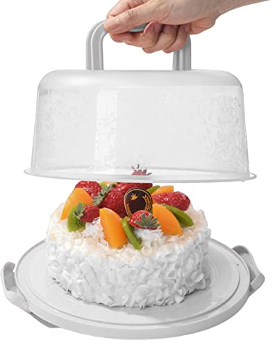 Cupcake Carrier, Round 7-Slot Cupcake Containers Keeper, Cake Stand with Lid And Handle Portable Cake Container Holder Two-Sided Base For Pies Cookies Nuts Fruit