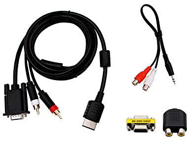 NORMICHIC Câble DC 4 en 1 pour Sega DC VGA Câble avec adaptateur pour console de jeu Dreamcast DC Adaptateur HD (Noir)