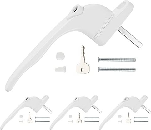 DIDA® UPVC Window Handle White, 4pcs Window Handles for UPVC Windows, White Double Glazed Window Handle Universal Lockable Window Handle Espag Handle Fits Left and Right Hand, 40mm Spindle Length