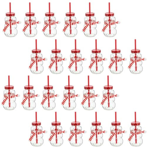 Novaliv Lot de 24 tasses de vin chaud 260 ml - Tasse de Noël personnalisée avec paille - Bonhomme de neige comme gobelet à vin chaud - Motif de Noël - Tasse avec couvercle et paille - Chauffe-mains
