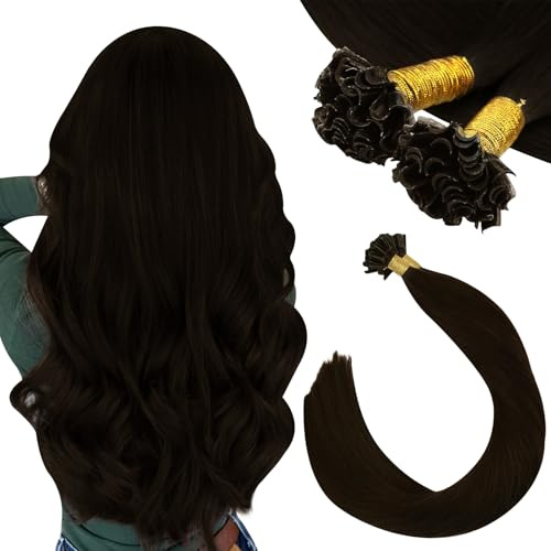 Ugeat Bonding Extensions Echthaar Dunkelbraun U Tip Extensions Echthaar Bondings Braun Remy Haarverlängerung Keratin 35 cm für Frauen Seidig 50g 50 Strähnen