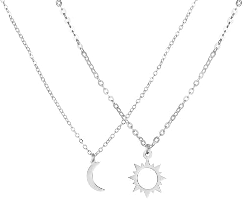 YHIJSR 2 Stück Sonne & Mond Halskette Freundschaft Anhänger Halskette Geschenk Paar Halskette Freundschaftskette für Beste Freundin Männer Frauen Silber