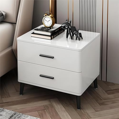 KEJIAWU Table de Chevet Moderne, Table de Nuit avec 2 Tiroirs, Vernis de Cuisson, Table de Rangement pour Chambre À Coucher, Salon (Color : Ivory White, Size : 50cm/19.7in)