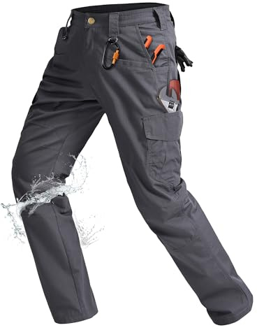 Rapoo Cargo Pants for Men Waterproof Hiking Work Tactical Military Army Casual Pants for Men with Pockets Mens Ripstop Construction Carpenter Hunting Outdoor Pants Outdoor Grey 34Wx34L