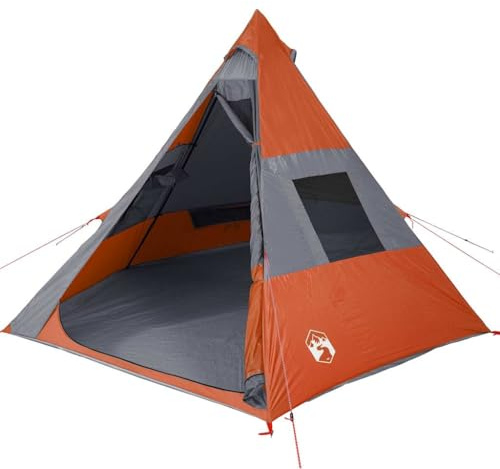 vidaXL Campingzelt, Tipi Zelt für 7 Personen Wasserdicht, Pyramidenzelt Doppelfenster Leicht Tragbar, Indianerzelt für Camping Outdoor Wandern, Orange