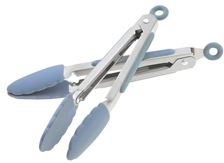 Wiltshire Mini Silicone Kitchen Tongs 18cm, Set of Two, Cooking & Serving | Salad & BBQ Tongs, Stainless Steel, Heat-Resistant Utensil, Non-Stick, Non-Scratch Tip, Petrol Blue, 21x3.2x2.7cm