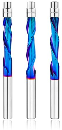 BGTEC Fresas de corte a ras en espiral,3pcs Arriba&Abajo&Broca espiral de corte por compresións Set 6,35mm Vástago Fresas de metal duro de punta plana con nanorecubrimiento para el corte de madera