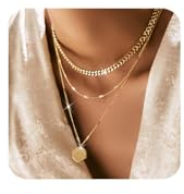 Kenivira 3Pcs Halskette Damen Gold Kette Geschichtet Stackable Stacked Choker Halsketten Zierliche Kette Halskette Set Bar/Kreis/Münze Anhänger Halskette für Frauen Mädchen