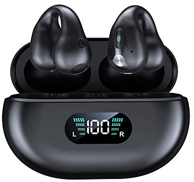 SLuB Écouteurs à Conduction Aérienne Sans Fil, Casque de Sport à Clip d'Oreille, Bluetooth 5.3, Microphone HD, Pour Course, Fitness, Extérieur (Noir)