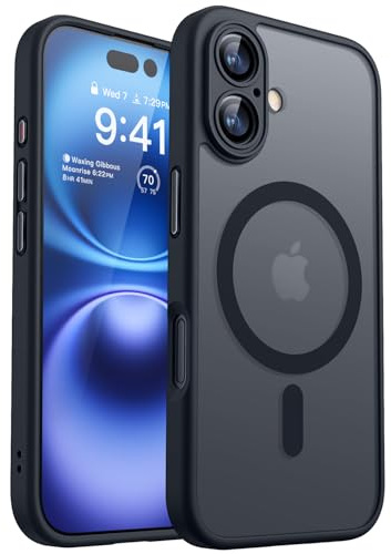 CANSHN Magnetic for iPhone 16 Case(6.1), Upgraded [Full Camera Protection] [Compatible with Magsafe] [Translucent Matte] Shockproof Protective Phone Case, Black