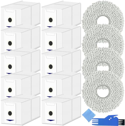 EATBALE Replacement T30 Omni Accessories Parts for ECOVACS Deebot T30 Omni / T30 Pro Omni Robot Vacuum Cleaner, 10 x Dust Bags, 4 x Mop Pad Clothes, 1 x Cleaning Brush, 1 x Cleaning Rag (14 Pcs)