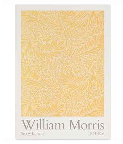 Animato William Morris Yellow Larkspur Picture, Botanical Flower Poster, Fruit Floral Pattern Print, Nature Home Decor, Archival Matte, A2 (Print Only) - 59.4x42cm