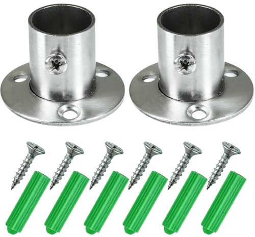 Selyse 2 Stück Edelstahl Kleiderschrank Rohrhalterung, Flansch Sockel Rundrohr Halter mit 6 Schrauben, Rostfreie Verstellbare Wandhalterung (19mm)