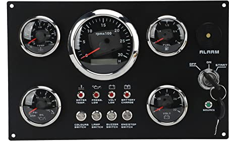 Universal Digital Gauge Cluster Set, IP67 Marine Gauges, 0 to 3000RPM 7 Color Backlight Marine Instrument Panel for RV, Vehicles, Yachts, Fishing Boats, Ships