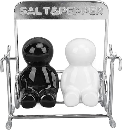 PerGar 2 Tarros de Especias, Salero y Pimentero, Lindos Cocteleras Decorativas Novedosas, Juego de Coctelera de Especias con Figura de Columpio en Blanco y Negro, Juego de Recipientes