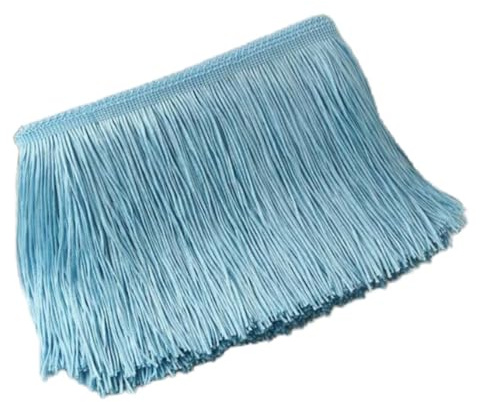 Blausky Borde de flecos de 10 cm x 10 m, borla sedosa, flecos para danza, cinta decorativa, cintas para coser, para vestido latino, lencería, cortinas, color cielo azul