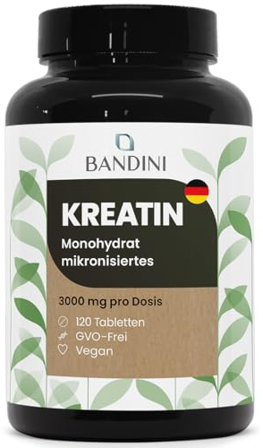 Bandini® Kreatin Monohydrat 120 Tabletten - Mikronisiertes reines Creatin | 3000mg pro Dosis – Tabs für Bodybuilding, Fitness, Cross-Fit, Training – Creatine Monohydrate Tabs Hochdosiert - 100% Vegan