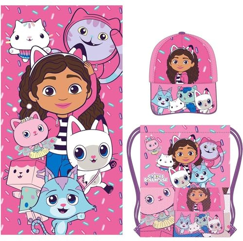 CERDÁ LIFE'S LITTLE MOMENTS Gabby's Dollhouse Set di asciugamani con sacchetto, asciugamano per bambini e pratica sacca da palestra dal design carino