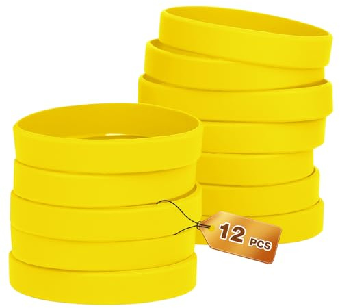 HONTIUS 12PCS Silicone Wristbands, Rubber Wristbands Blank Bulk Wrist Bands Universal Wristband Set for Sport Suitable Men Women Yellow