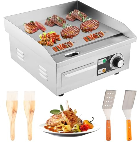 Commercial Electric Griddle, 14 Electric Countertop Flat Top Griddle,1600W 110V Non-Stick Electric Flat Top Grill Stainless Steel Teppanyaki Grill,122℉-572℉ Adjustable Temperature for Restaurant Home