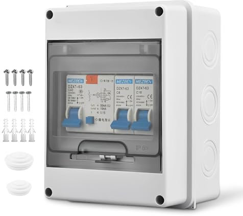 KUWUNG Quadro Elettrico con magnetotermico 32A, IP65 Impermeabile Quadri Elettrici con 5 Vie Interruttore Magnetotermico, Scatola Elettrica, Cassetta Elettrica per Essere Utilizzato Esterno e Interno