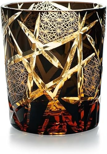 LOUISEQUN Edo Kiriko - Verres à whisky style japonais en cristal ambré - Noir - Coupe diamant - Pour cocktail et vodka