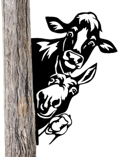 YNPQTDS 25x17cm Sculpture Jardin en Forme Vache d'animaux Peeping Vache Ornement Fer Mur Sculpture Clôture Pendentif Décor Extérieur d'art en Ferme Signe Accroché pour Le Décor Jardin