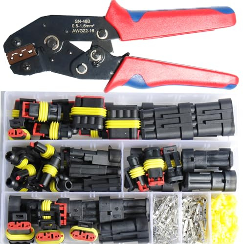Shengbowi Automotive Electrical Connector Terminals Plug Kit 1/2/3/4 Pin | Waterproof Male Female Car Connectors Plug Ratchet Crimping Tool Way Disconnect
