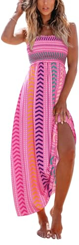CUPSHE Robe longue d'été smockée pour femme, sans manches, avec bretelles fines et volants, pour plage ou occasions formelles