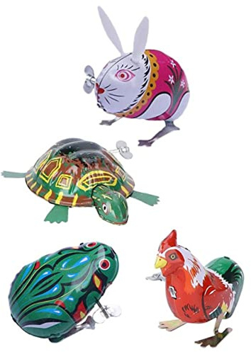 iplusmile Jouets à Remonter pour Garçon et Filles Lot de 4 Animaux Sauteurs en Fer Jouets Éducatifs Rétro Sécurisés Petits Jeux Intérieurs et Extérieurs Styles aléatoires