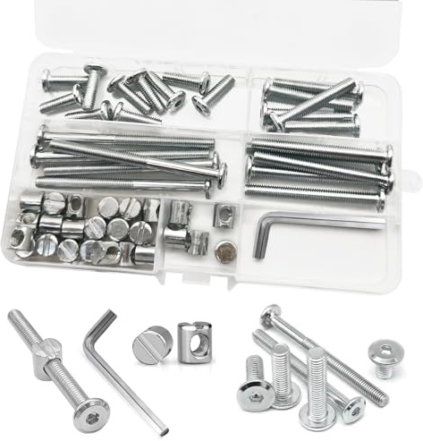 25 Stück Möbelschrauben mit Zylindermuttern Kit, Flachkopfschrauben M6 Schrauben M6x20mm/40mm/60mm/80mm Innensechskant Zylinderschrauben Stahl Verzinkt für Möbel Babybetten Stühle