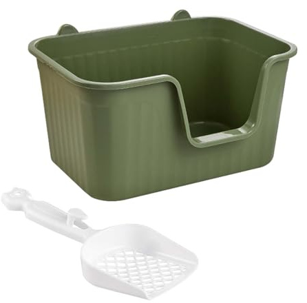 ter trlitay ， Kattsandsfat med öppen topp for husdjurssand Bärbar Kattunge Potttoalett Anti-stänk kattsandsfack med hög sida, stor(Green,L)